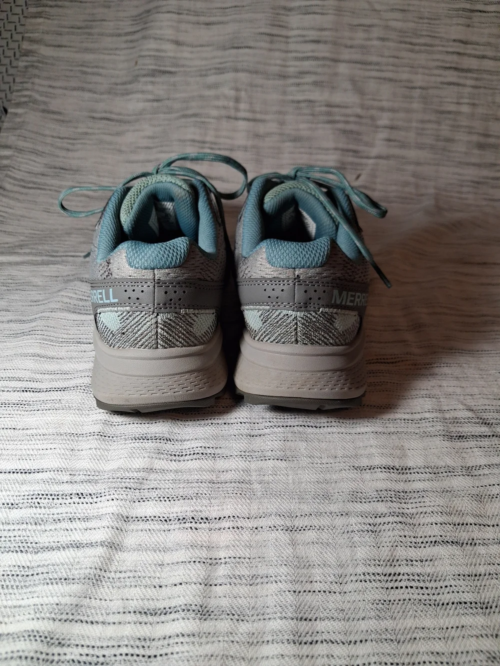 Merrell Mens Gray with Teal Trail Shoes Lace Up Size 9.5